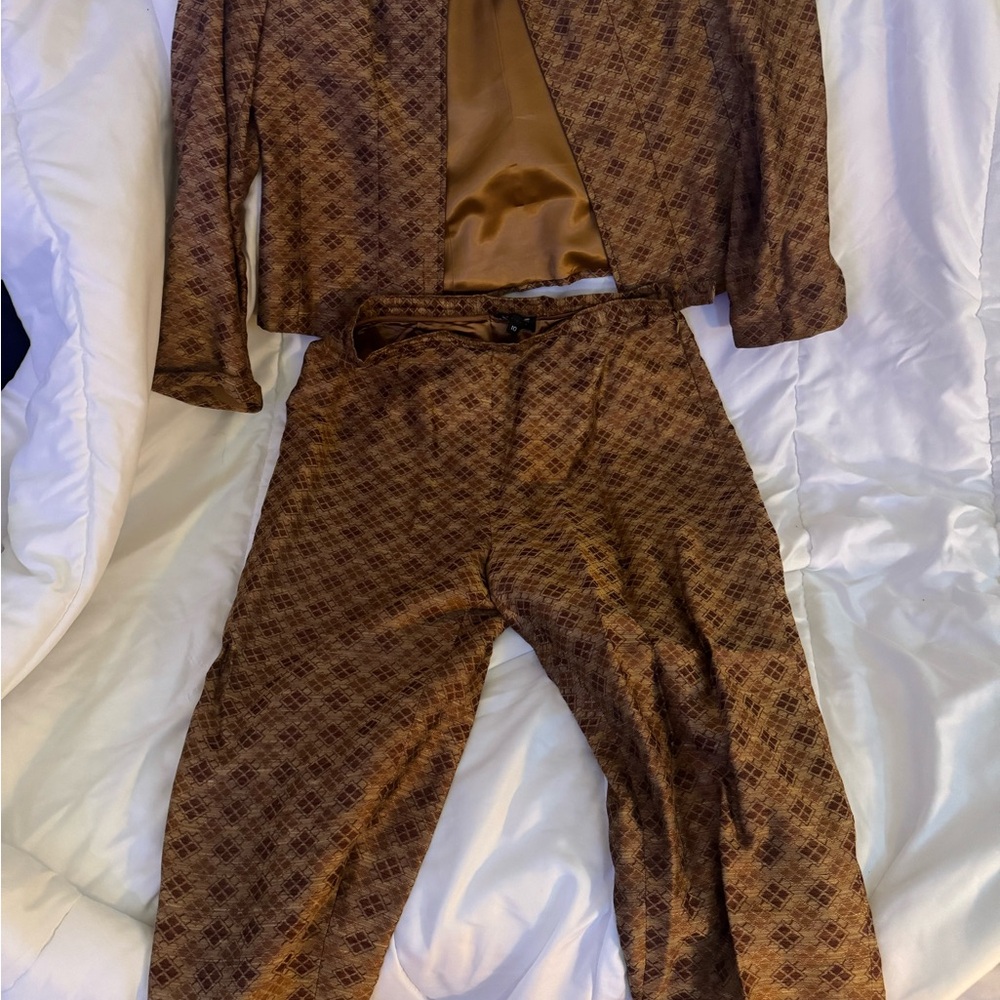 Brown Patterned Two-Piece Outfit